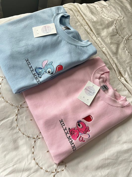 Stitch & Angel Anniversary duo embroidered sweaters 💗 *pre-order*