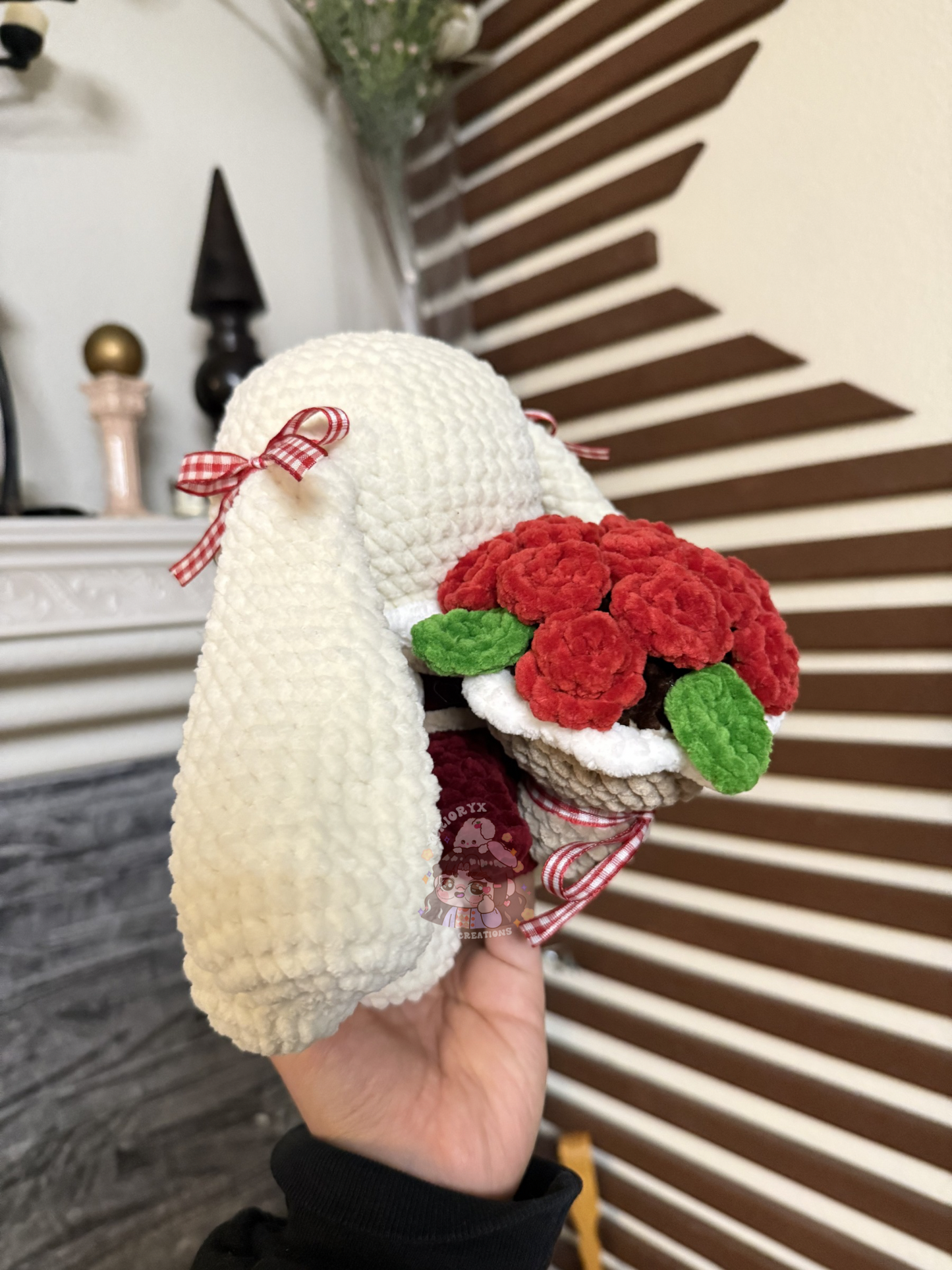 Crochet Bunny w/ rose bouquet 🌹
