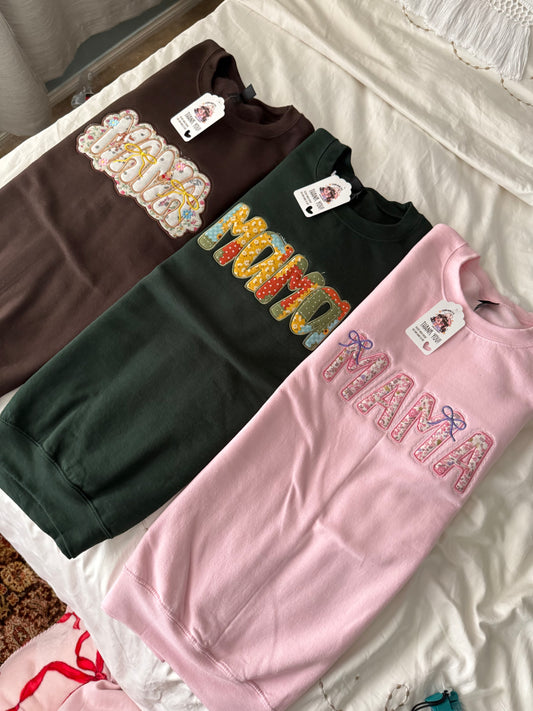 *Ready to Ship* Mama Appliqué Sample embroidered sweaters 🩷