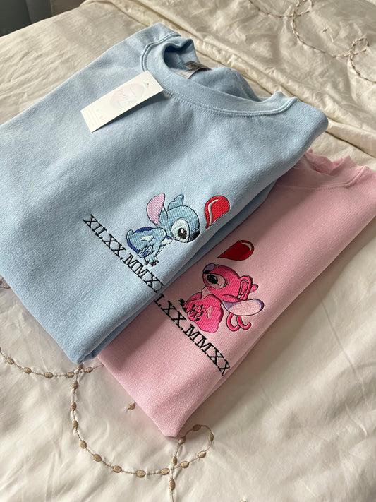 Stitch & Angel Anniversary duo embroidered sweaters 💗 *pre-order*