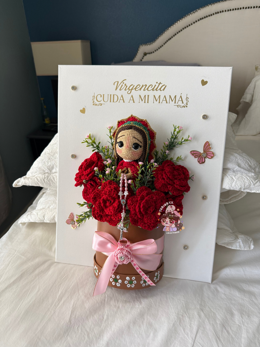 3D Crochet Virgencita Bouquet Canvas ❤️💐