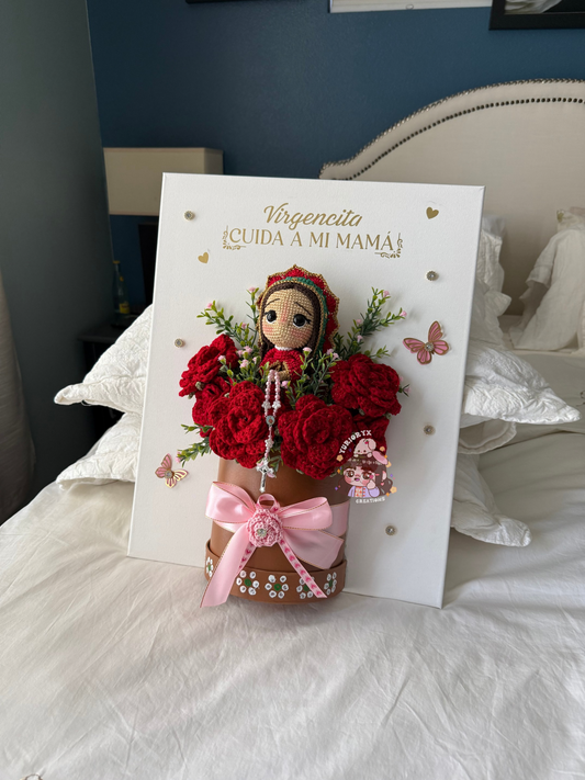 3D Crochet Virgencita Bouquet Canvas ❤️💐