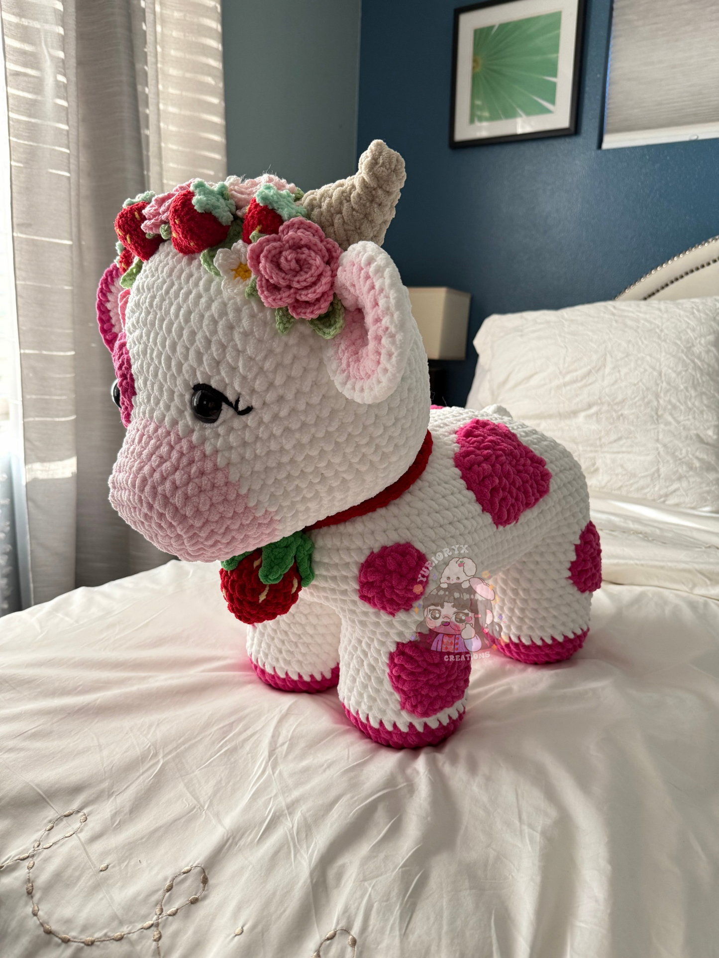 Crochet Mega Jumbo Strawberry Cow w/ Flower crown 🍓🐮