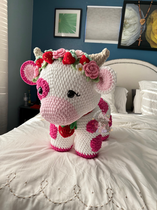 Crochet Mega Jumbo Strawberry Cow w/ Flower crown 🍓🐮