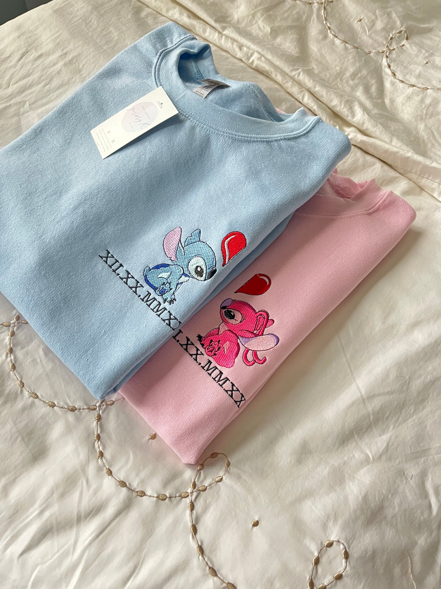 Stitch & Angel Anniversary duo embroidered sweaters 💗 *pre-order*